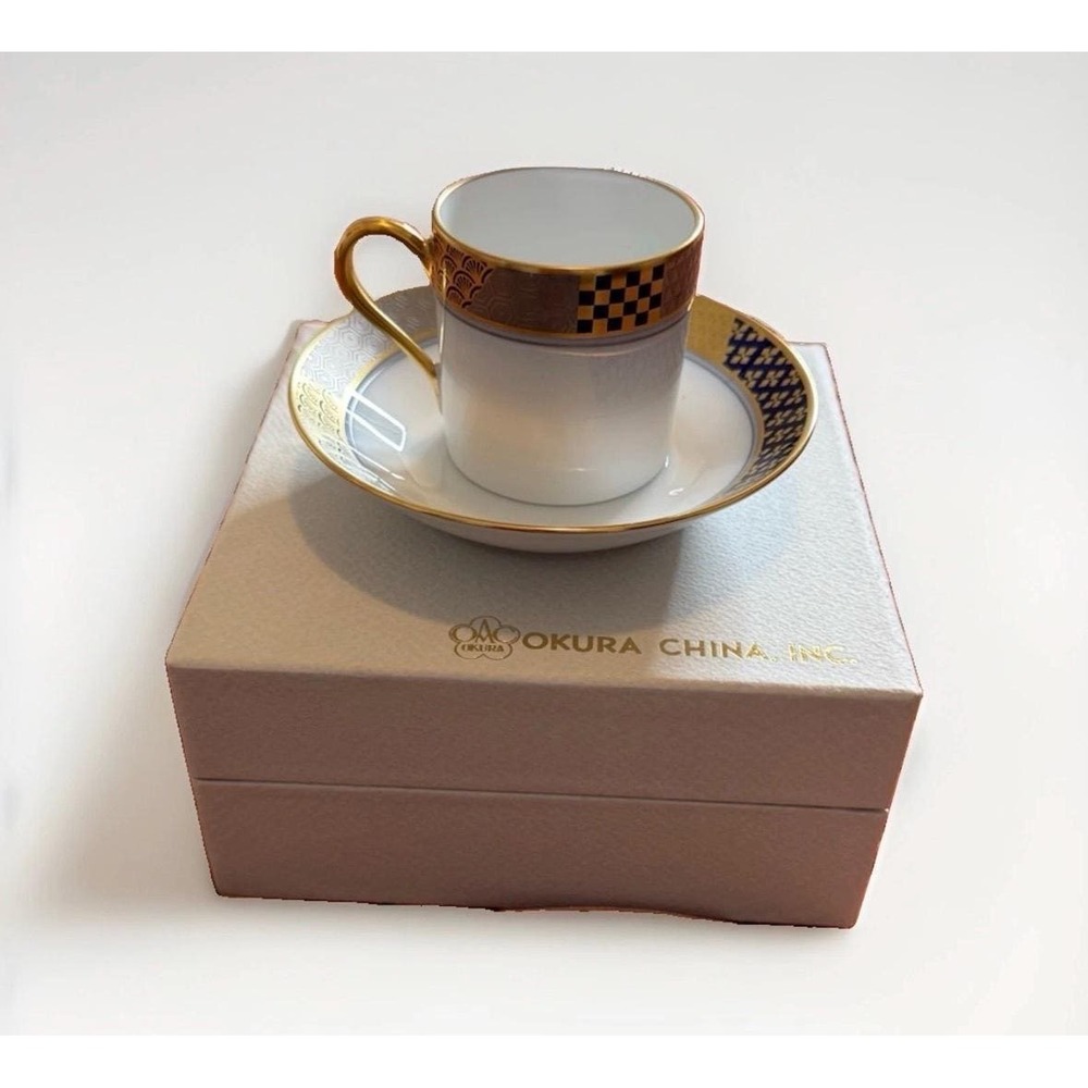 Okura Art China Porcelain Tea Cup and Saucer w Box